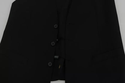 Dolce & Gabbana Staff Black Wool Logo Slim Fit Waistcoat Vest – Made in Italy