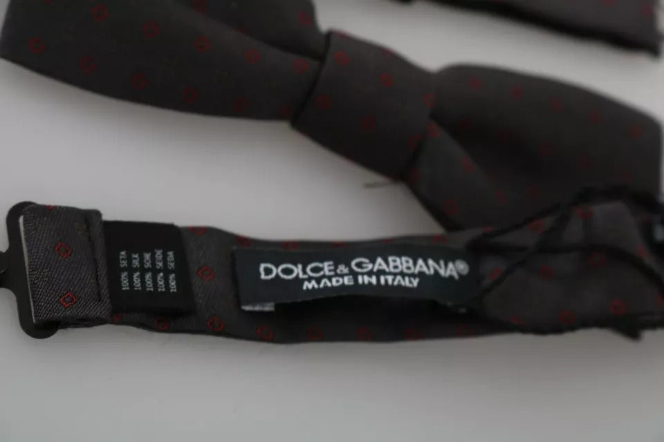 Dolce & Gabbana Gray & Red Dotted Silk Bow Tie – Made in Italy