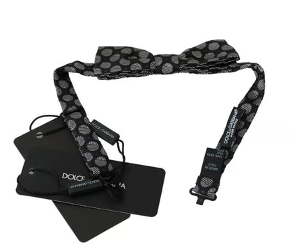 Dolce & Gabbana Black Silk Circle Pattern Bow Tie – Made in Italy