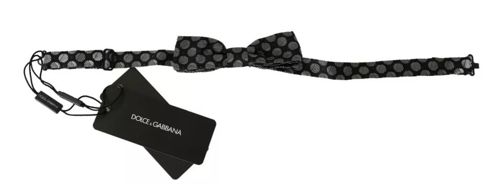Dolce & Gabbana Black Silk Circle Pattern Bow Tie – Made in Italy