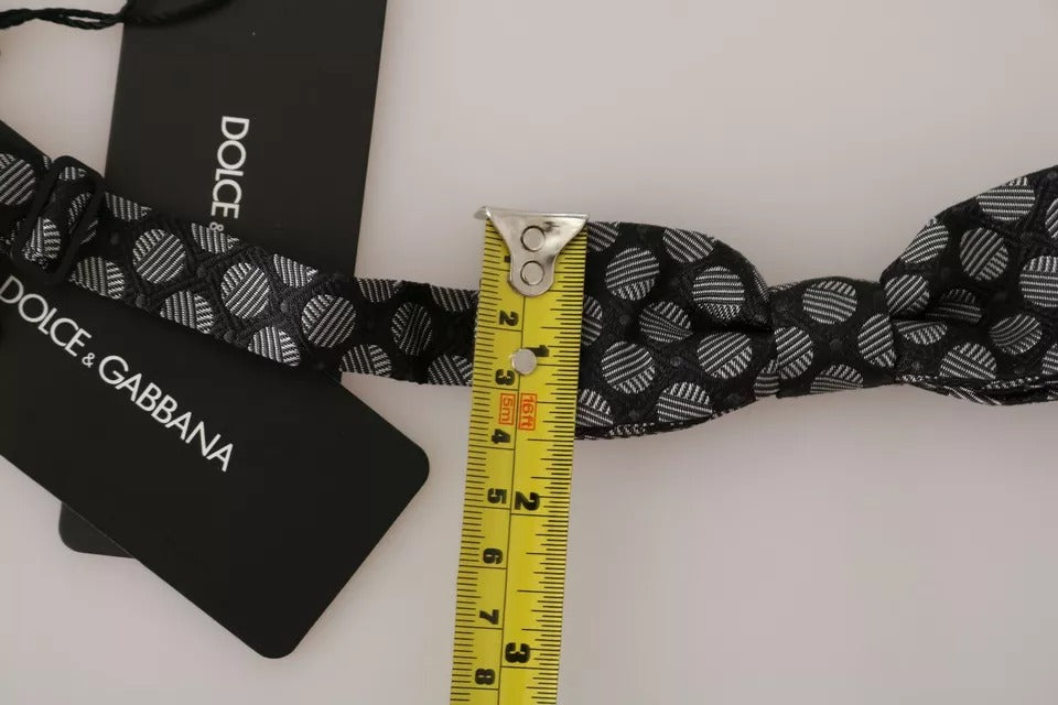 Dolce & Gabbana Black Silk Circle Pattern Bow Tie – Made in Italy