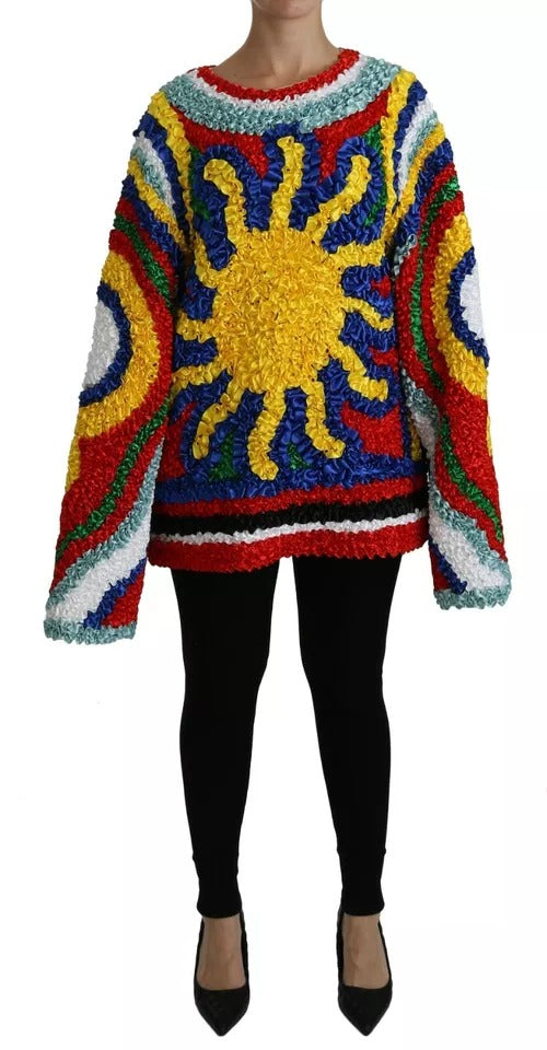 Dolce & Gabbana Women's Multicolor Sun Ruffled Crew Neck Blouse Sweater - Made in Italy