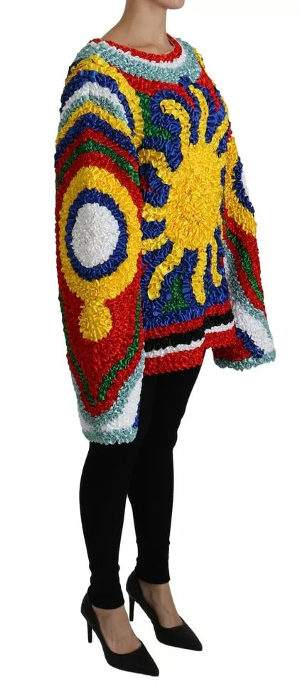 Dolce & Gabbana Women's Multicolor Sun Ruffled Crew Neck Blouse Sweater - Made in Italy