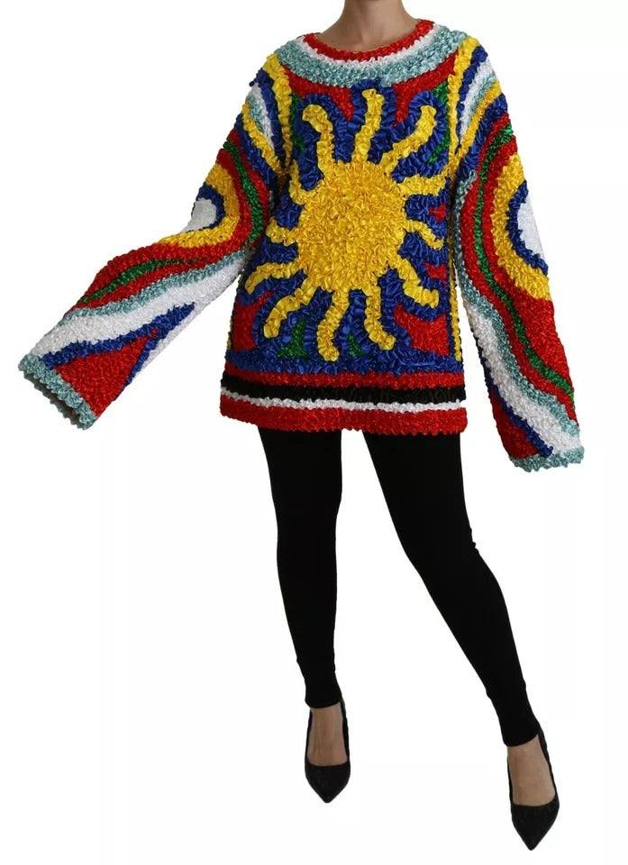 Dolce & Gabbana Women's Multicolor Sun Ruffled Crew Neck Blouse Sweater - Made in Italy