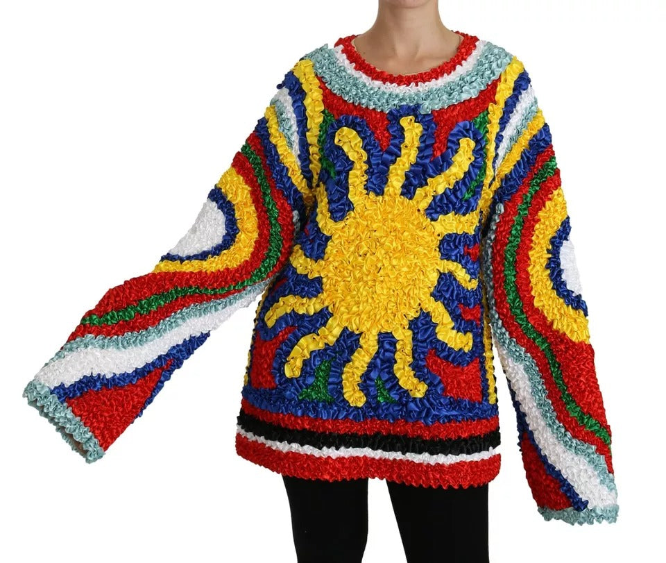 Dolce & Gabbana Women's Multicolor Sun Ruffled Crew Neck Blouse Sweater - Made in Italy