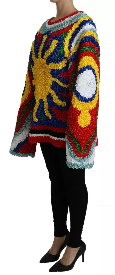 Dolce & Gabbana Women's Multicolor Sun Ruffled Crew Neck Blouse Sweater - Made in Italy