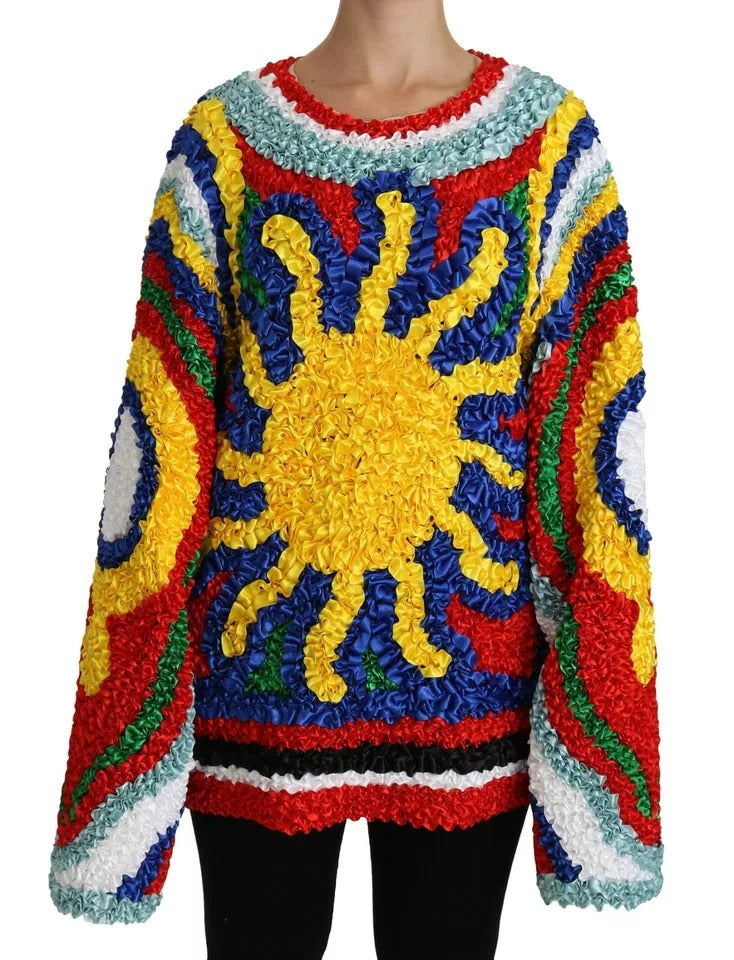 Dolce & Gabbana Women's Multicolor Sun Ruffled Crew Neck Blouse Sweater - Made in Italy