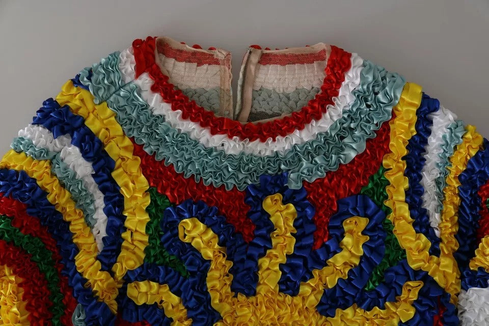 Dolce & Gabbana Women's Multicolor Sun Ruffled Crew Neck Blouse Sweater - Made in Italy