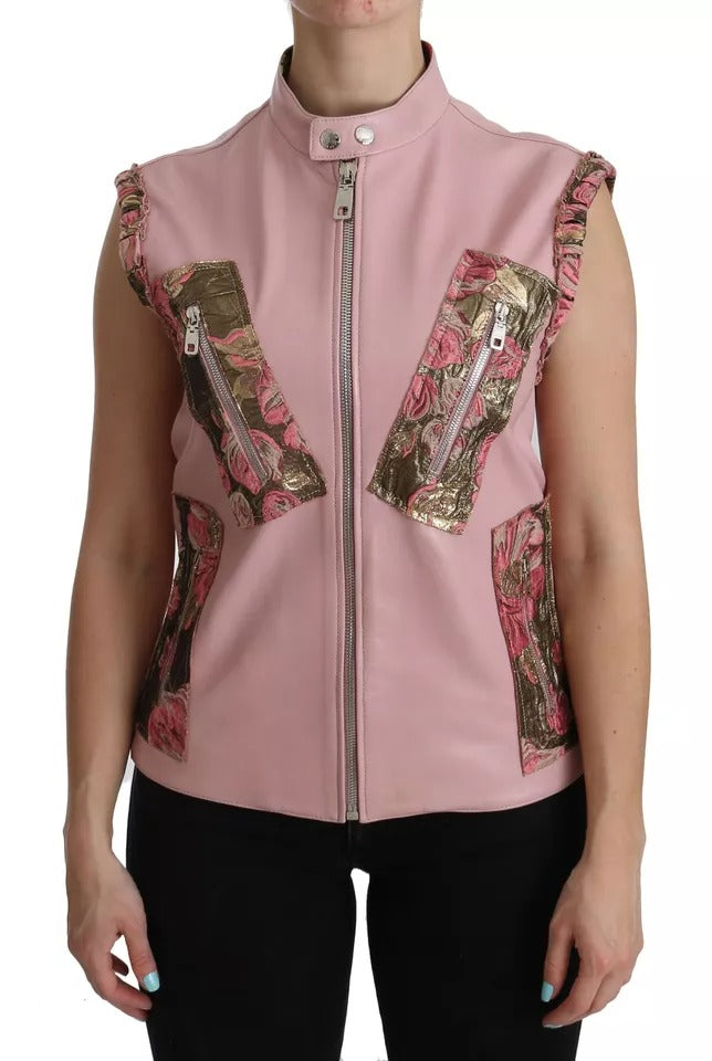 Dolce & Gabbana Pink Leather Biker Style Sleeveless Jacket
