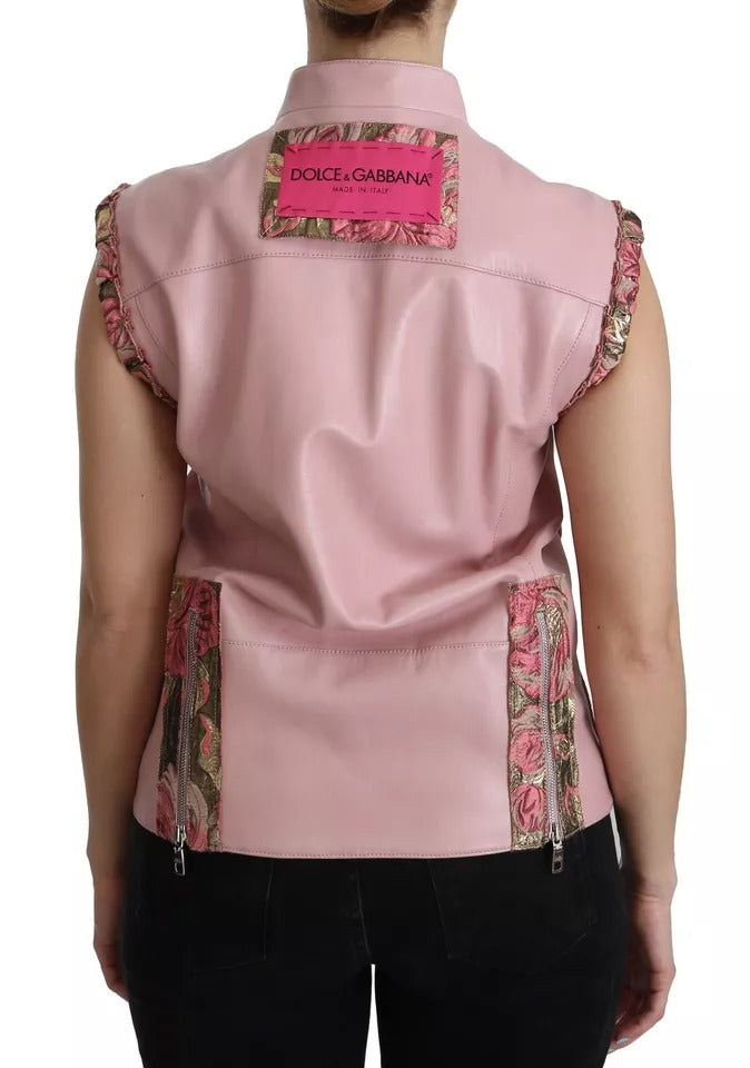 Dolce & Gabbana Pink Leather Biker Style Sleeveless Jacket