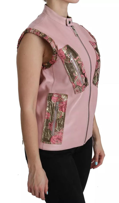 Dolce & Gabbana Pink Leather Biker Style Sleeveless Jacket
