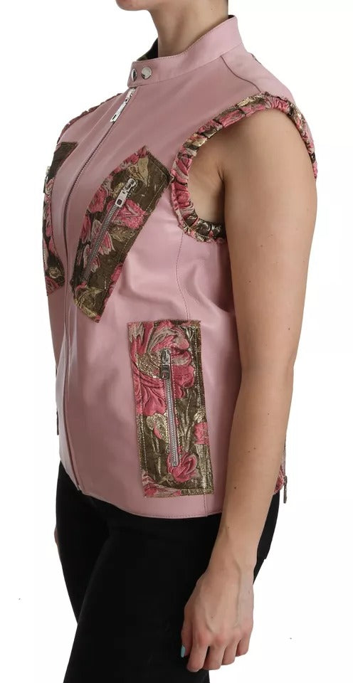 Dolce & Gabbana Pink Leather Biker Style Sleeveless Jacket