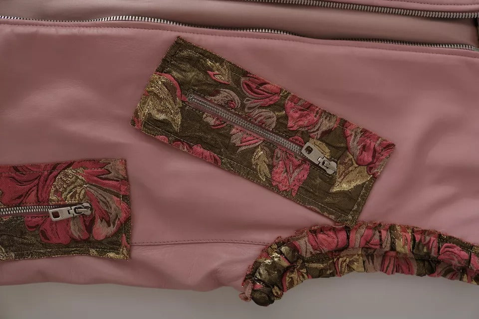 Dolce & Gabbana Pink Leather Biker Style Sleeveless Jacket