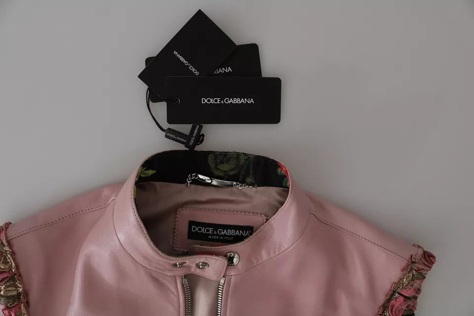 Dolce & Gabbana Pink Leather Biker Style Sleeveless Jacket