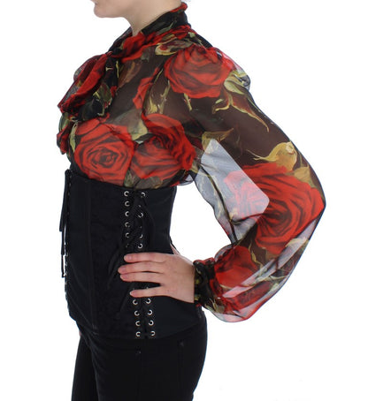  - Elegant Black Floral Brocade Corset Belt