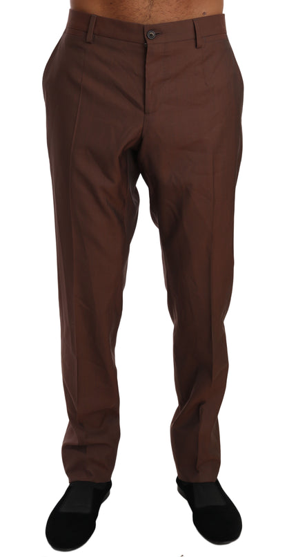  - Elegant Brown Wool-Silk Formal Pants