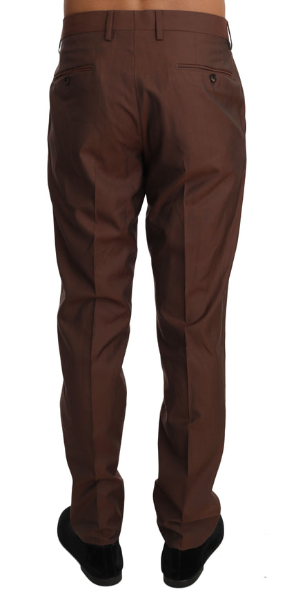  - Elegant Brown Wool-Silk Formal Pants