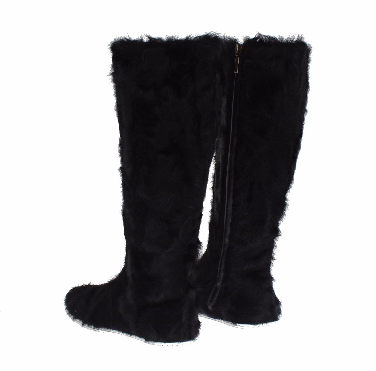  - Elegant Black Fur Leather Flat Sneaker Boots