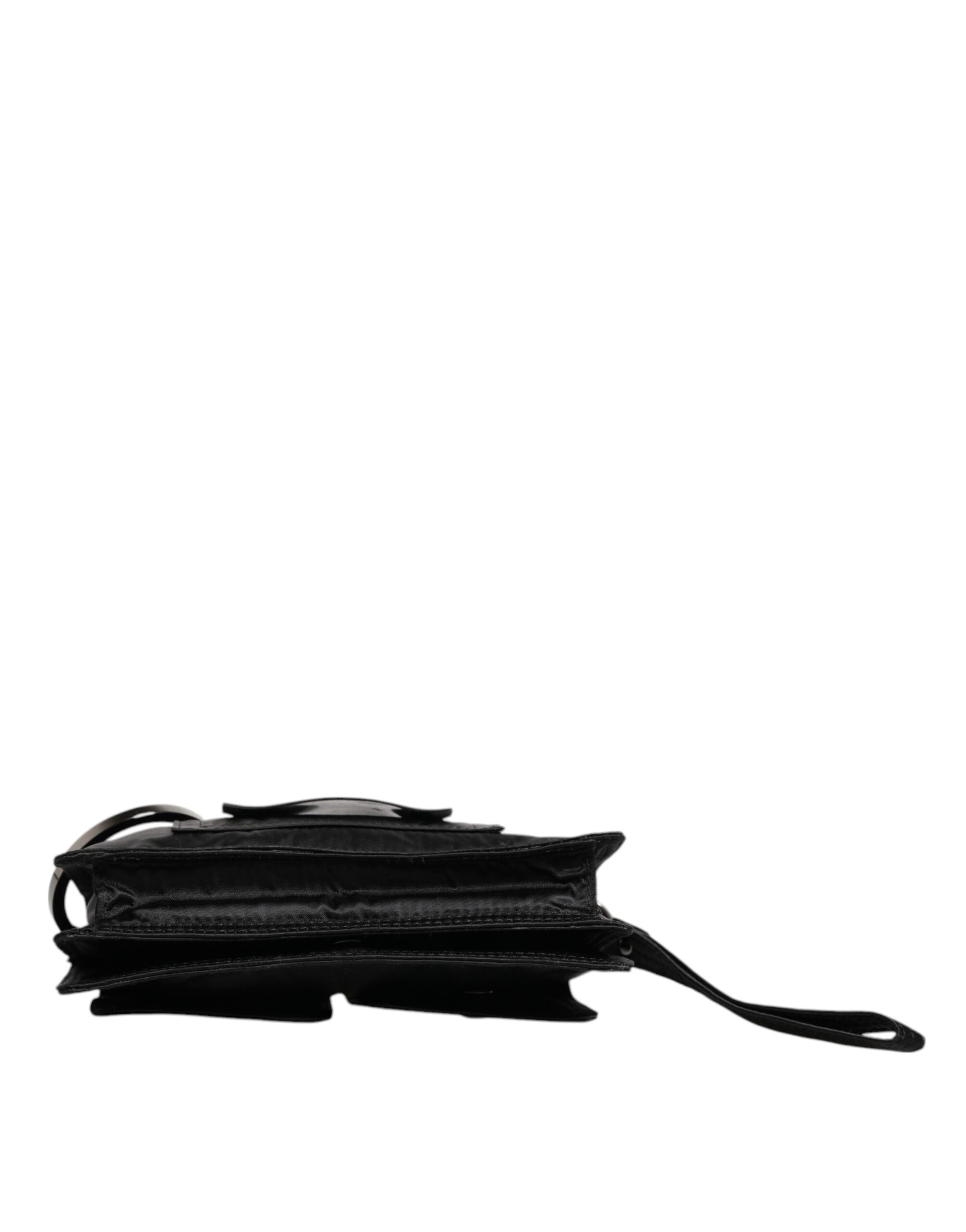 Dolce & Gabbana Black Fabric Logo Two-Way Clutch Crossbody Bag