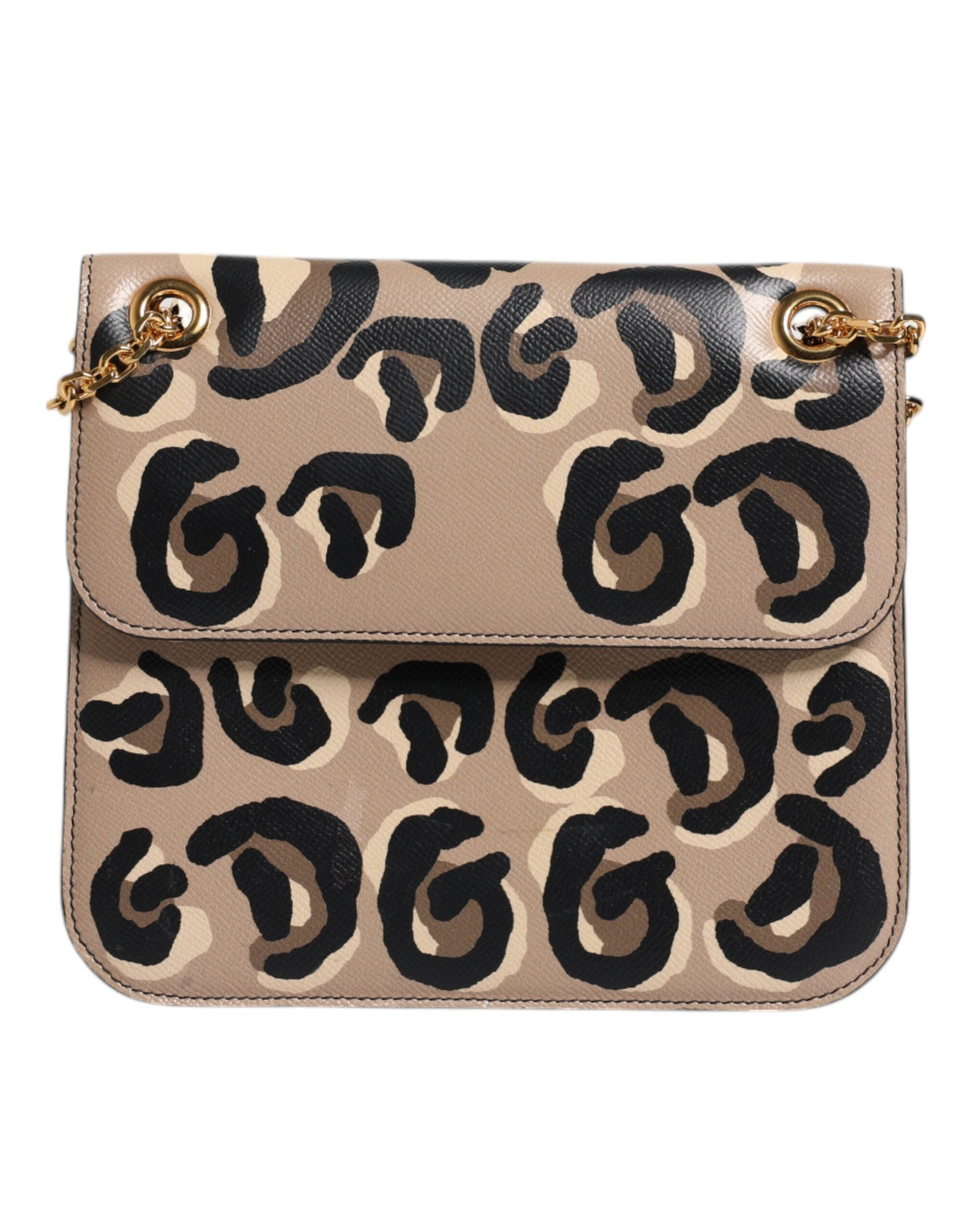 Dolce & Gabbana Beige DG Leather Leopard Pattern Crossbody Bag