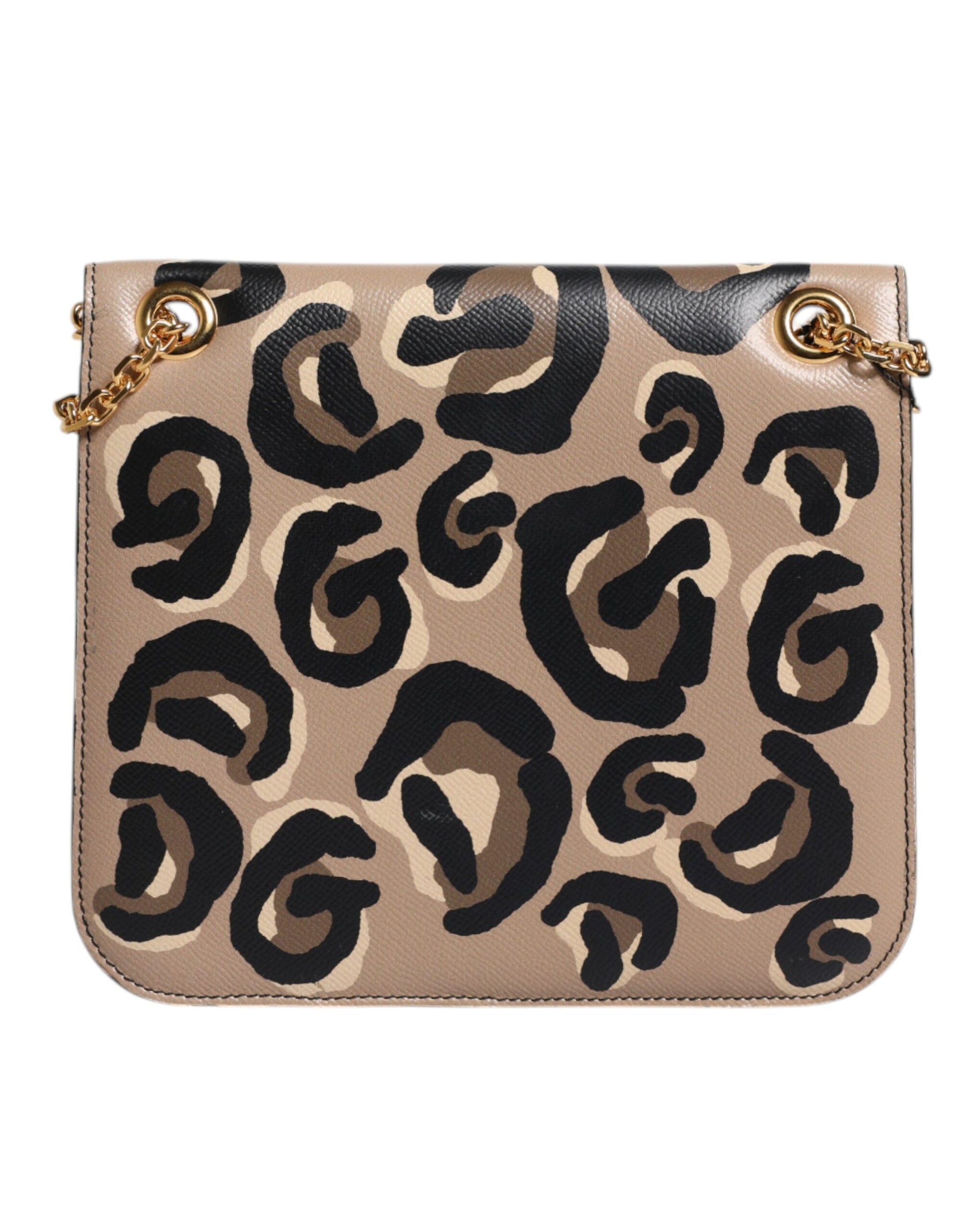 Dolce & Gabbana Beige DG Leather Leopard Pattern Crossbody Bag