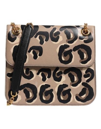  - Dolce & Gabbana Beige DG Leather Leopard Pattern Crossbody Bag