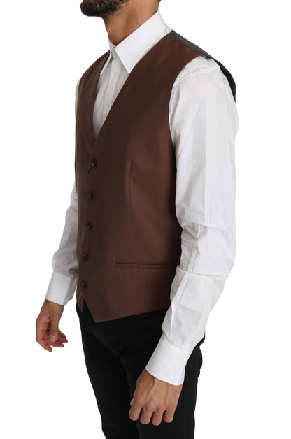  - Sleek Bronze & Gray Formal Vest Slim Fit