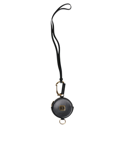 Dolce & Gabbana Black Leather DG Logo Round Coin Purse Lanyard Wallet