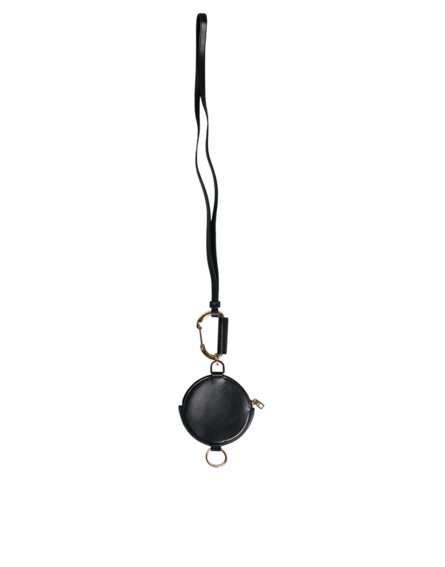 Dolce & Gabbana Black Leather DG Logo Round Coin Purse Lanyard Wallet