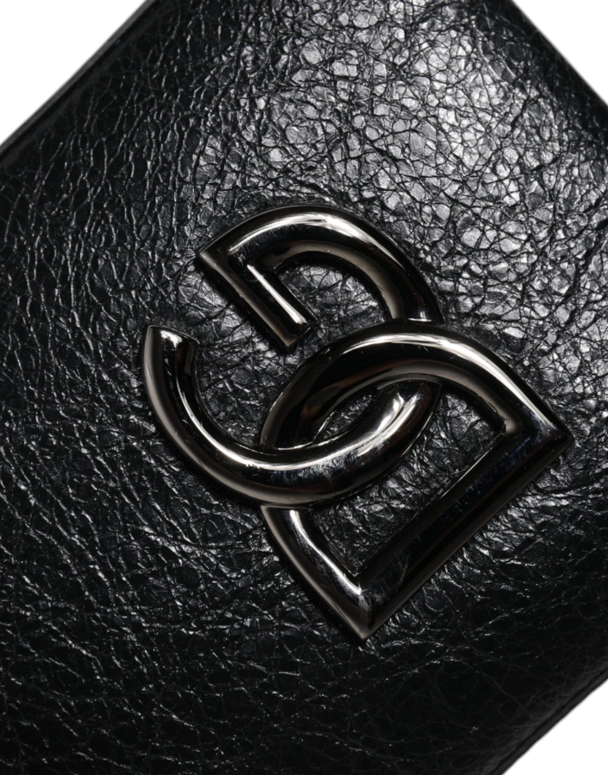 Dolce & Gabbana Black Leather Crossbody Phone Bag with Chain