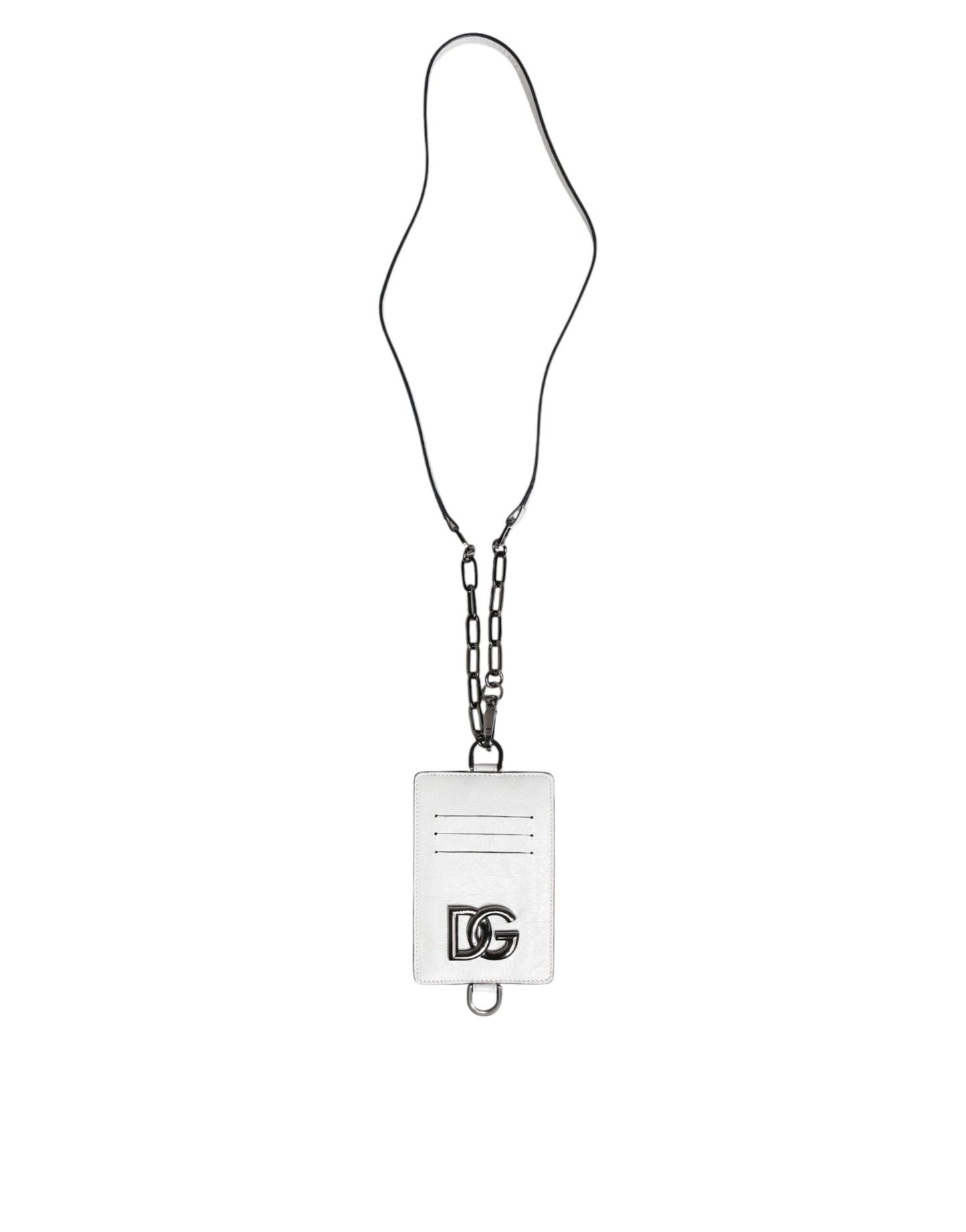 Dolce & Gabbana White Calf Leather Lanyard Card Holder Wallet for Men