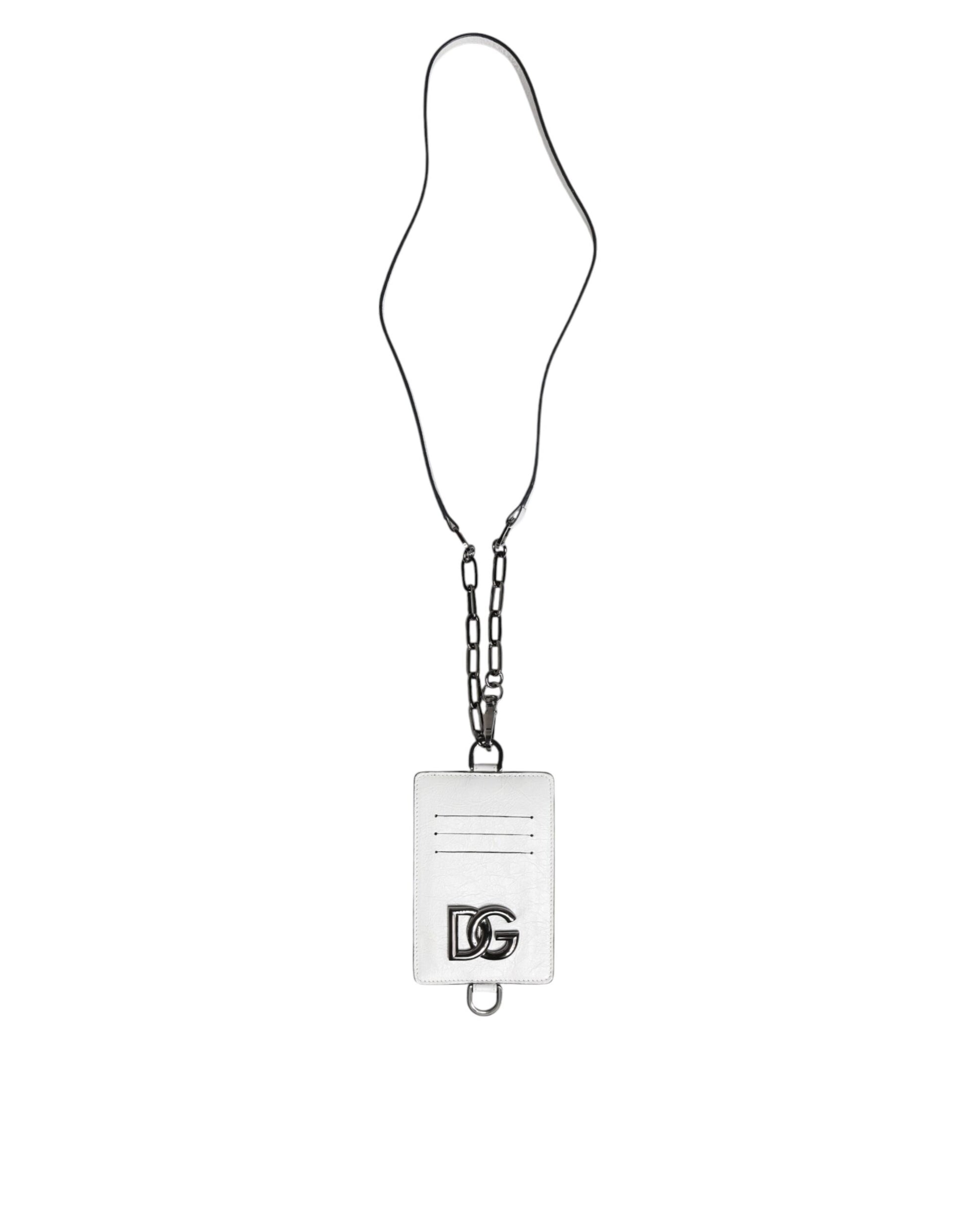 Dolce & Gabbana White Calf Leather Lanyard Card Holder Wallet for Men