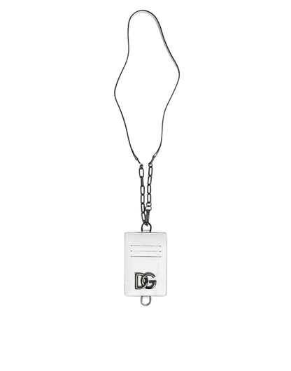 Dolce & Gabbana White Calf Leather Lanyard Card Holder Wallet for Men