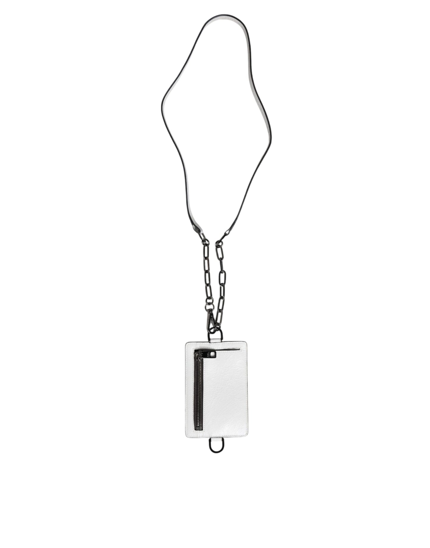 Dolce & Gabbana White Calf Leather Lanyard Card Holder Wallet for Men