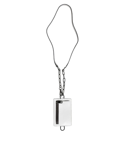 Dolce & Gabbana White Calf Leather Lanyard Card Holder Wallet for Men