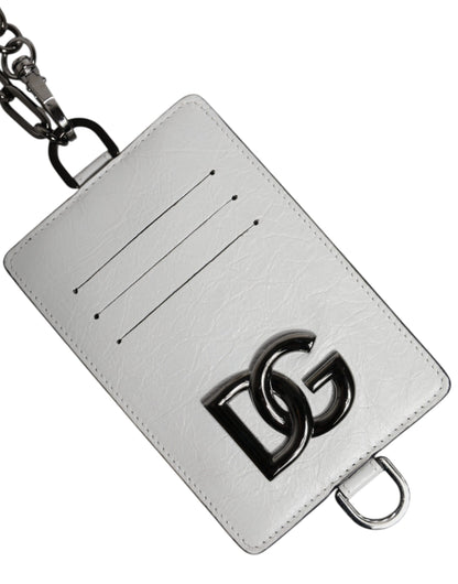 Dolce & Gabbana White Calf Leather Lanyard Card Holder Wallet for Men