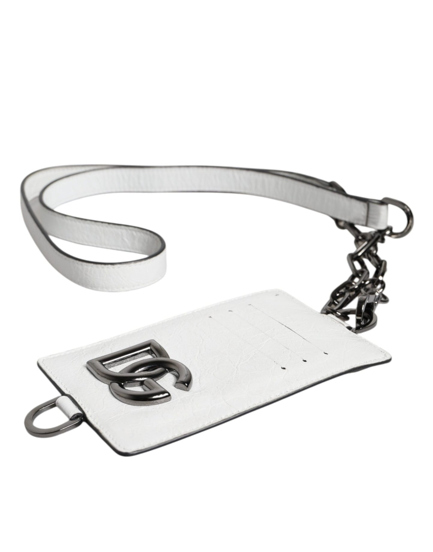 Dolce & Gabbana White Calf Leather Lanyard Card Holder Wallet for Men