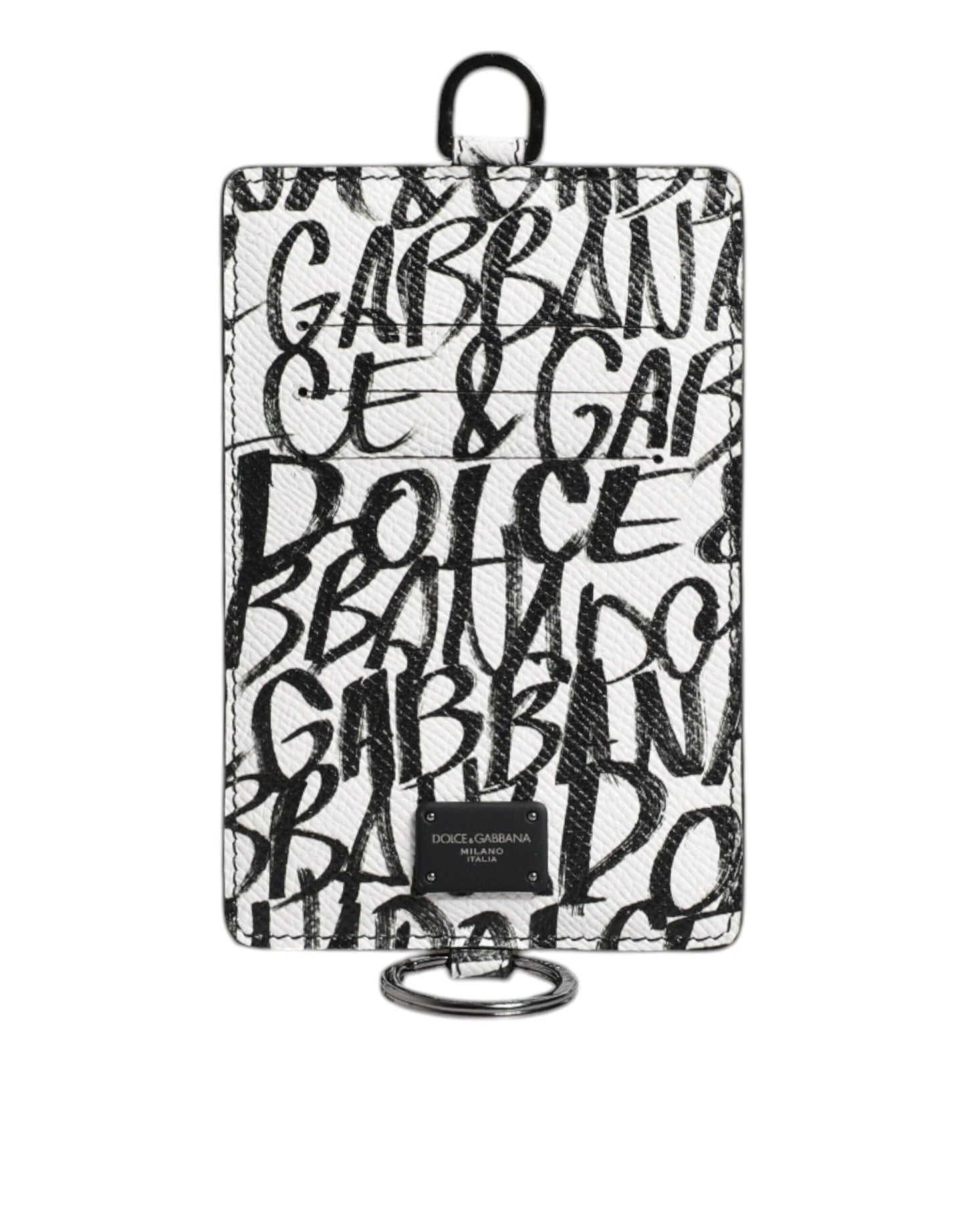 Dolce & Gabbana White Leather Graffiti Lanyard Card Holder Wallet