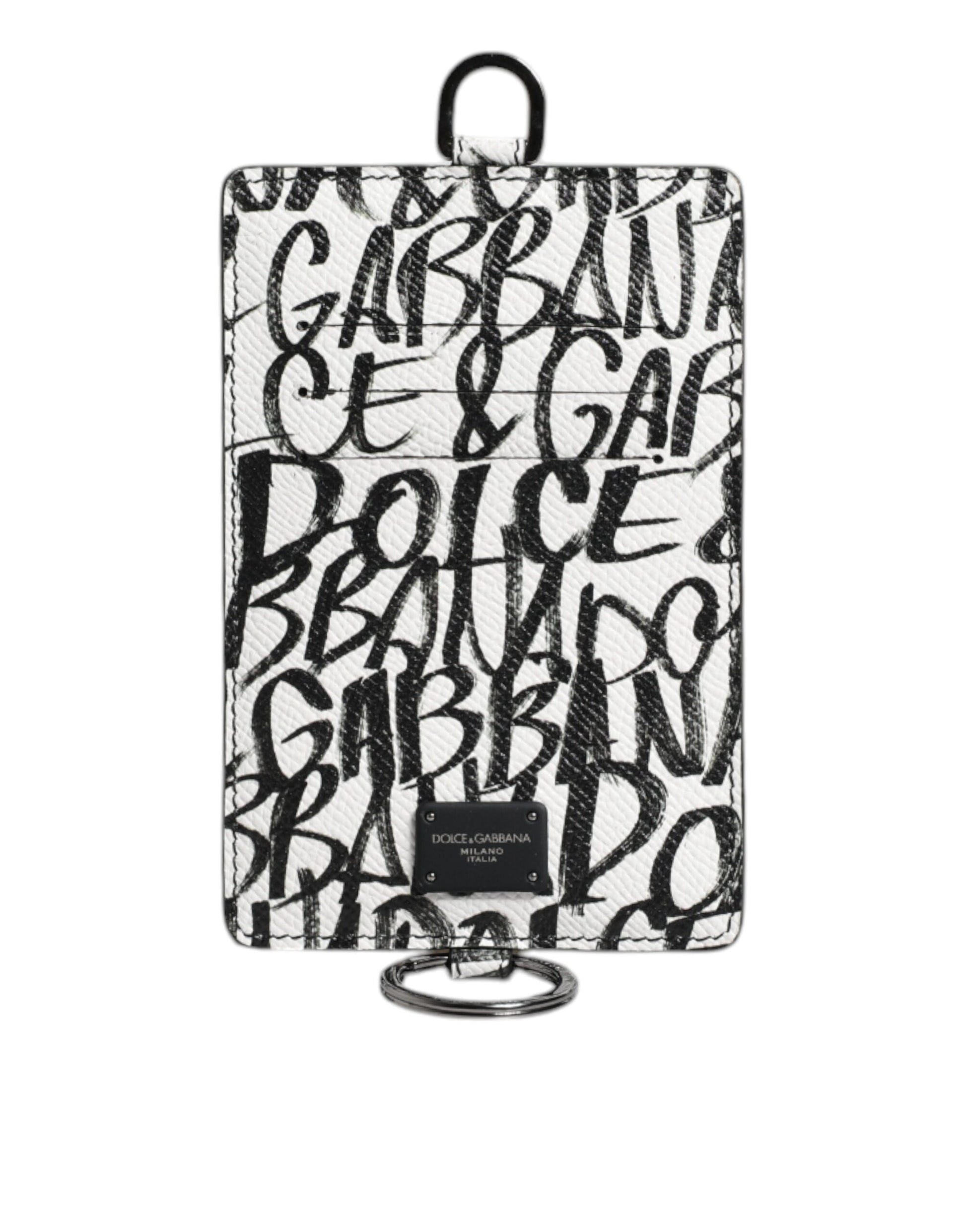 Dolce & Gabbana White Leather Graffiti Lanyard Card Holder Wallet