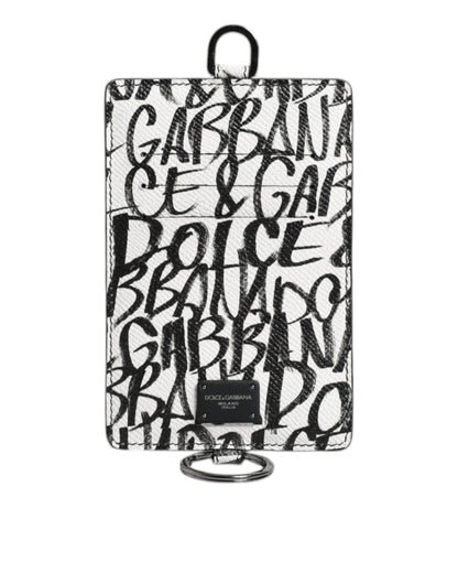 Dolce & Gabbana White Leather Graffiti Lanyard Card Holder Wallet