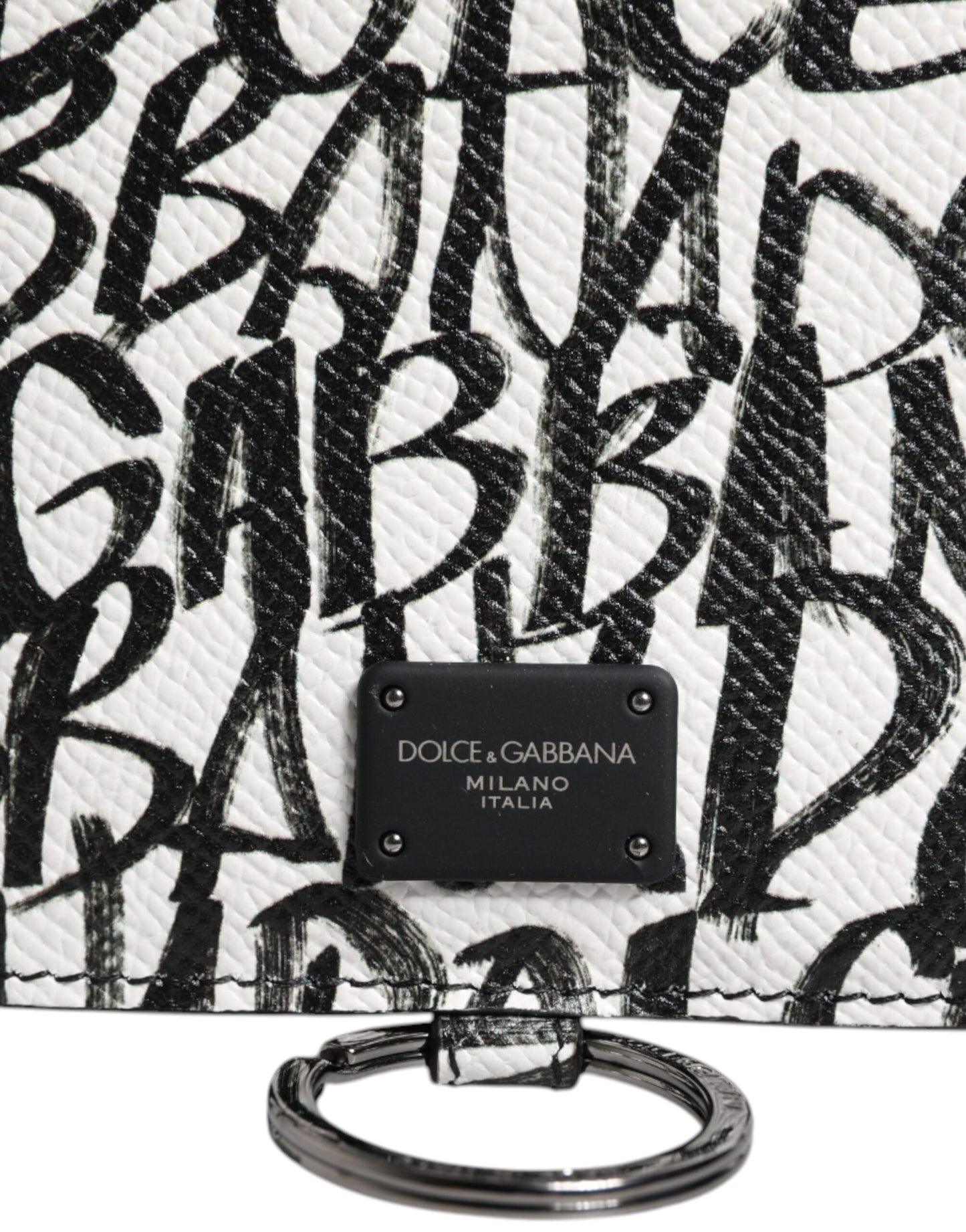 Dolce & Gabbana White Leather Graffiti Lanyard Card Holder Wallet