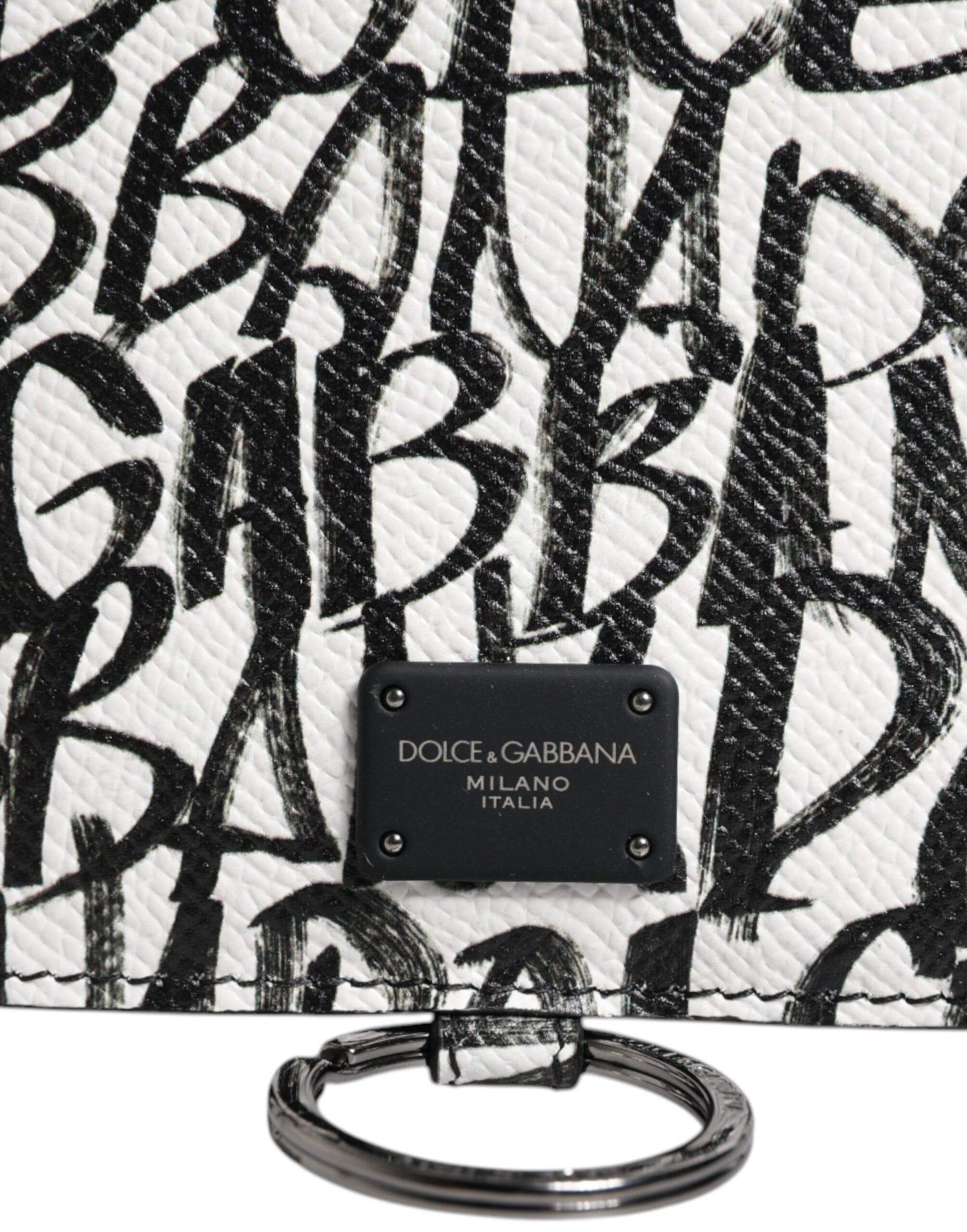 Dolce & Gabbana White Leather Graffiti Lanyard Card Holder Wallet