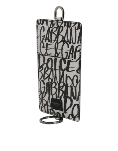 Dolce & Gabbana White Leather Graffiti Lanyard Card Holder Wallet