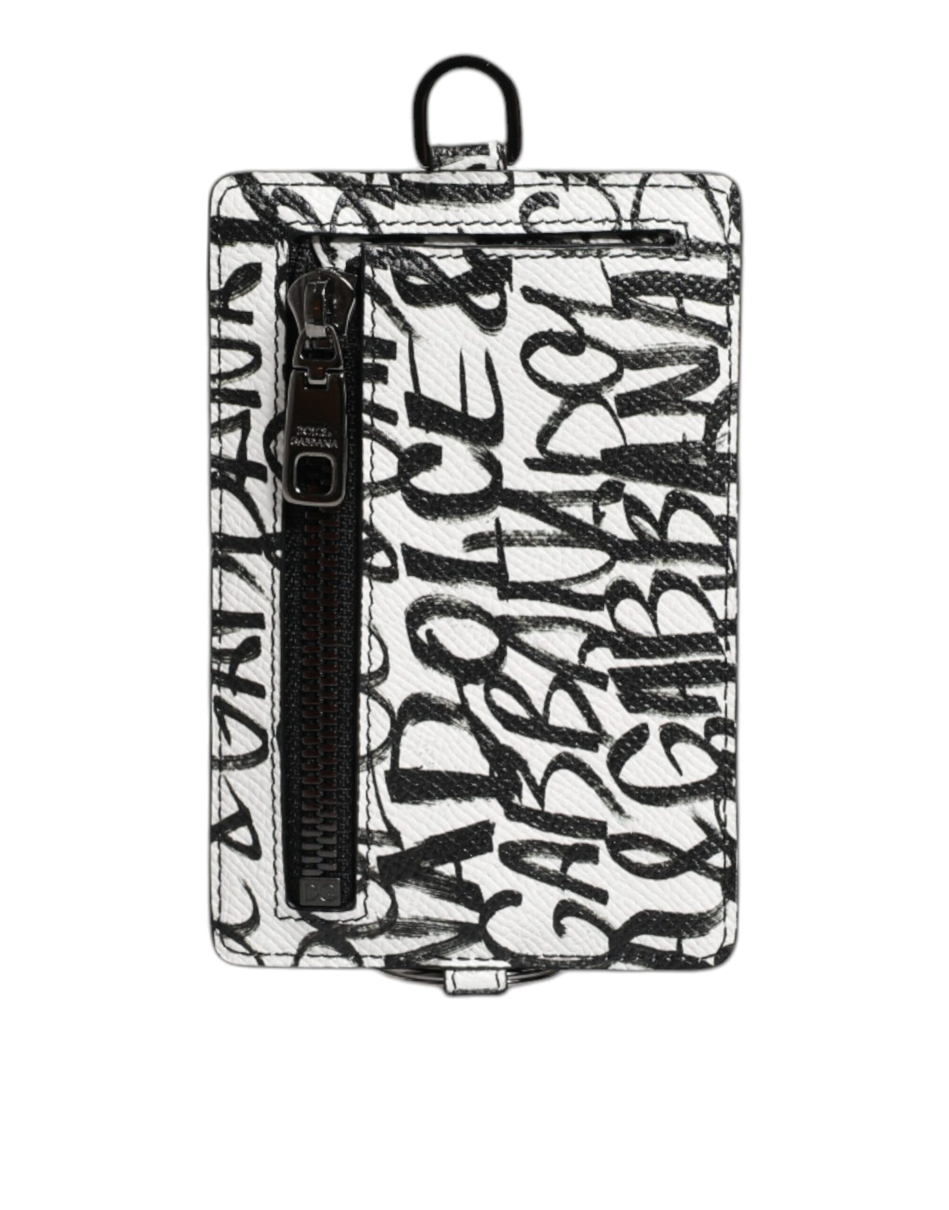 Dolce & Gabbana White Leather Graffiti Lanyard Card Holder Wallet