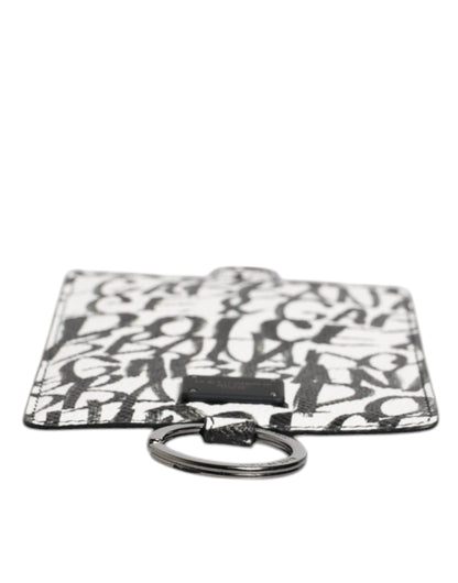 Dolce & Gabbana White Leather Graffiti Lanyard Card Holder Wallet