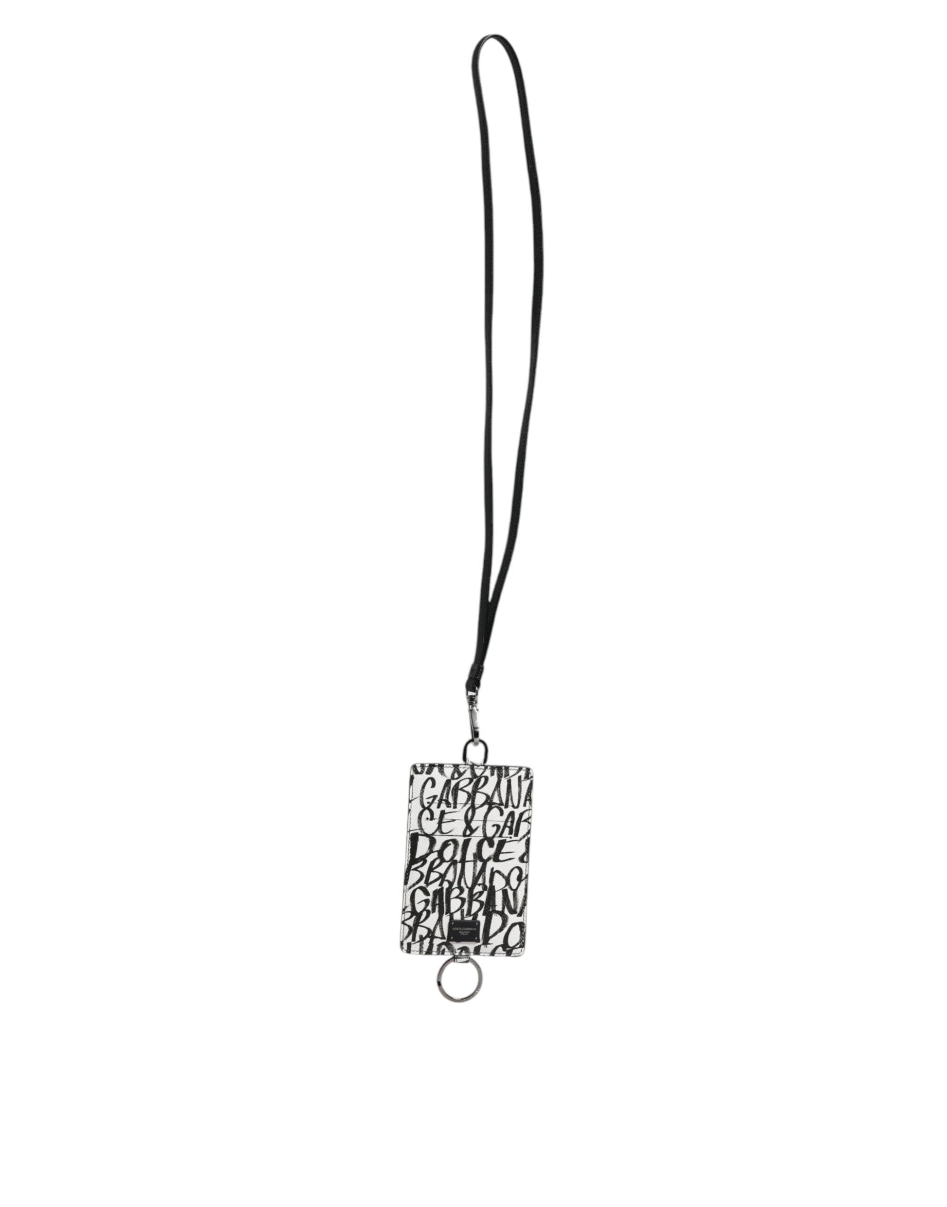Dolce & Gabbana White Leather Graffiti Lanyard Card Holder Wallet