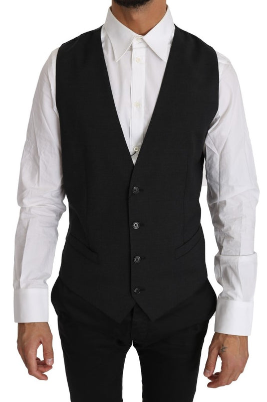  - Elegant Slim Fit Gray Wool Vest