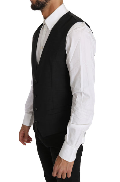  - Elegant Slim Fit Gray Wool Vest