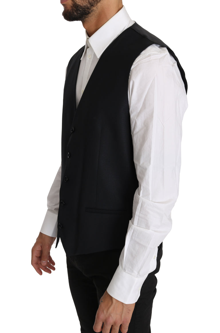  - Elegant Gray Slim-Fit Wool-Silk Vest