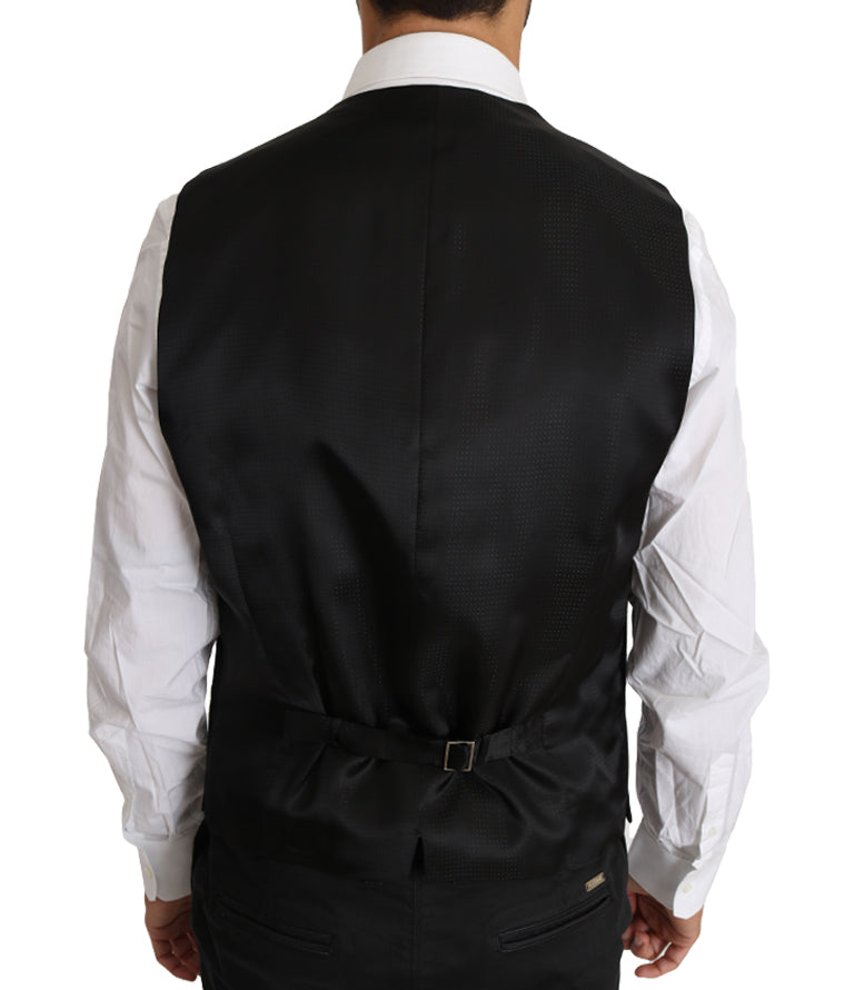  - Elegant Gray Slim-Fit Wool-Silk Vest